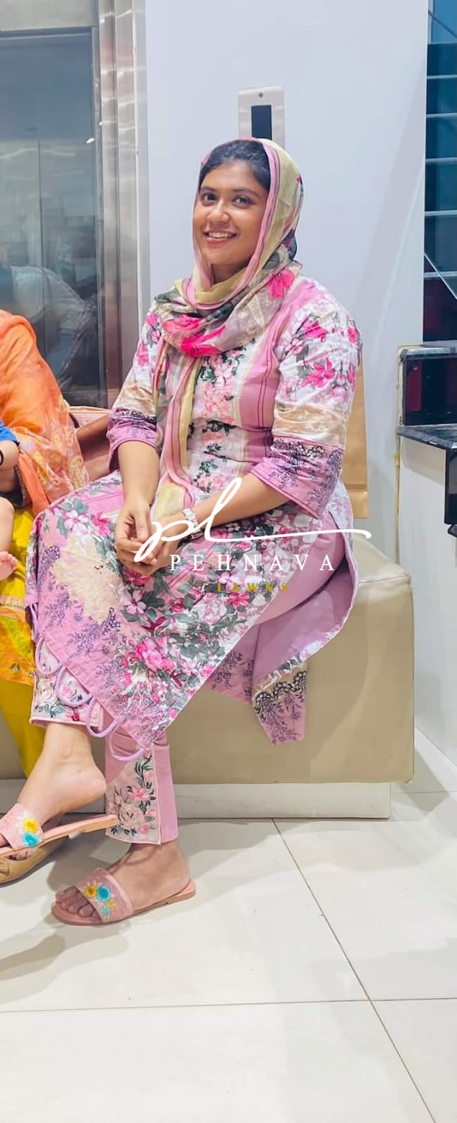 Pink floral cotton suit -QC 419