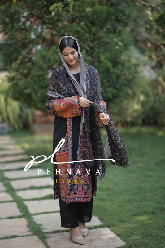 Authentic pakistani printed black casual suit